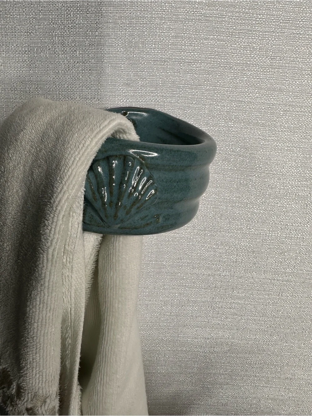 Vintage Teal Ceramic Wall Mount Towel Holder with Shell Motif